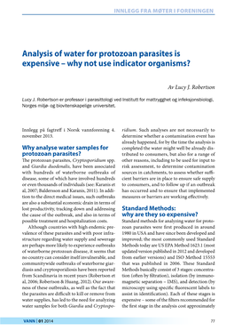 Analysis of Water for Protozoan Parasites Is Expensive – Why Not Use Indicator Organisms?