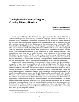 The Eighteenth-Century Emigrant, Crossing Literary Borders
