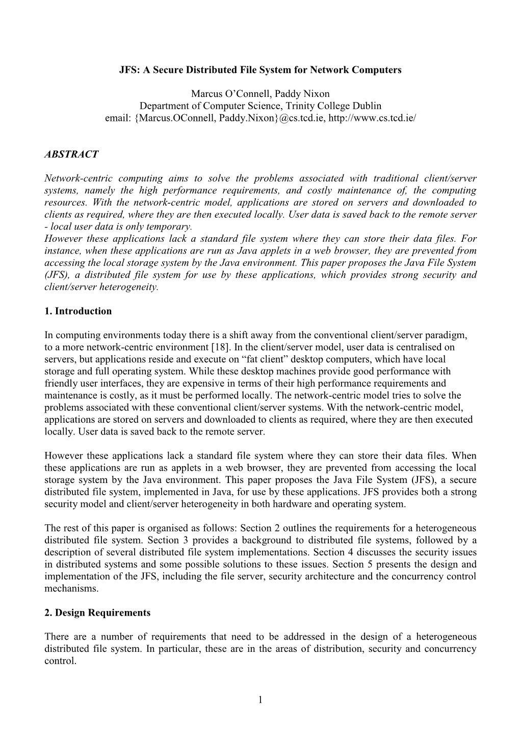 A Secure Distributed File System for Network Computers Marcus O