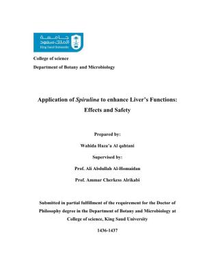 Application of Spirulina to Enhance Liver's Functions: Effects and Safety