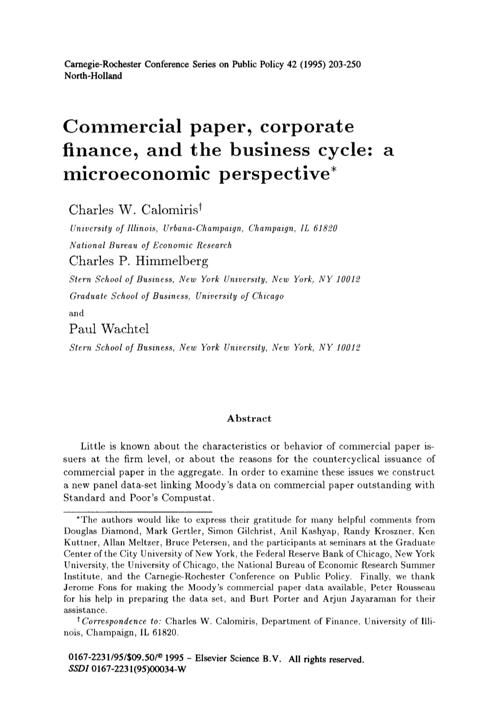 Commercial Paper, Corporate Finance, and the Business Cycle: a Microeconomic Perspective*