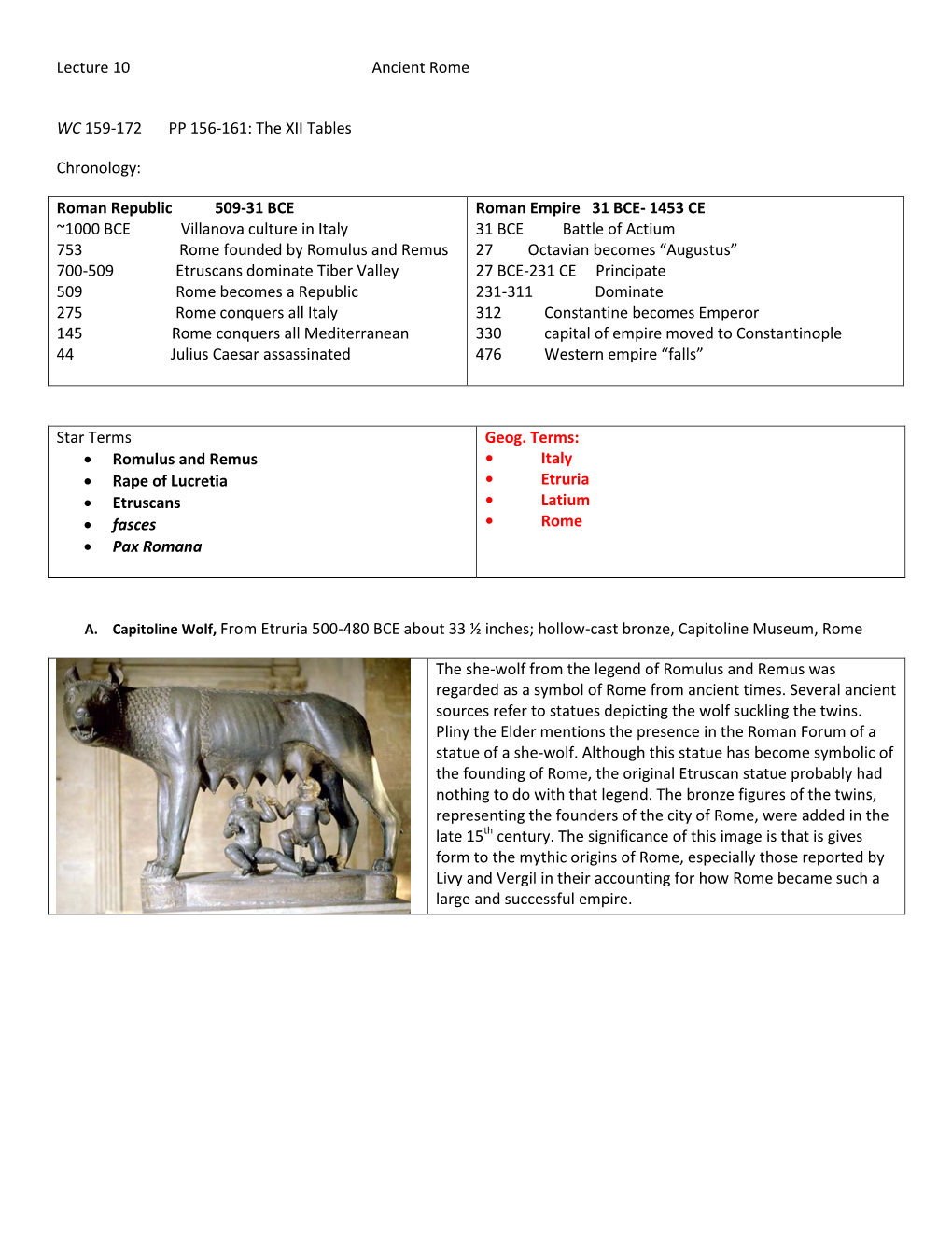 Lecture 10 Ancient Rome WC 159-172 PP 156-161: the XII