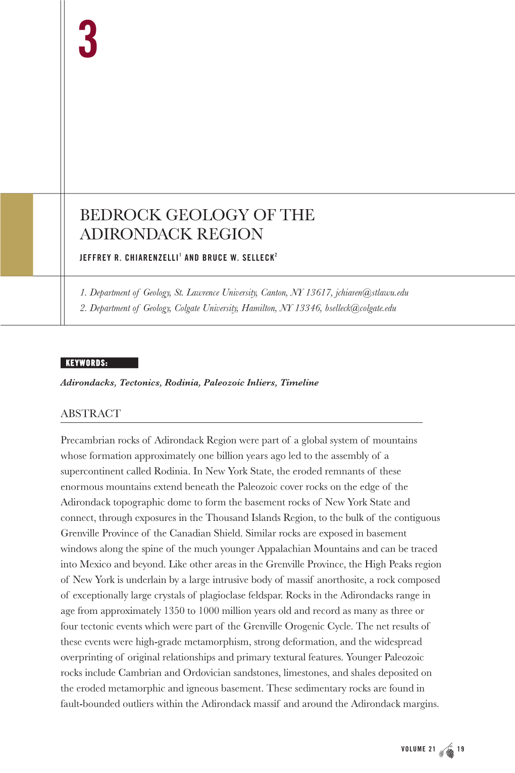 Bedrock Geology of the Adirondack Region Jeffrey R