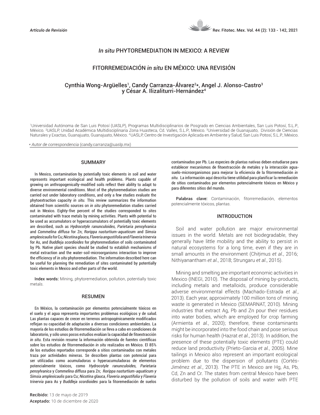 In Situ PHYTOREMEDIATION in MEXICO: a REVIEW