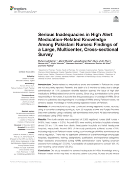 Serious Inadequacies in High Alert Medication-Related Knowledge Among Pakistani Nurses: Findings of a Large, Multicenter, Cross-Sectional Survey