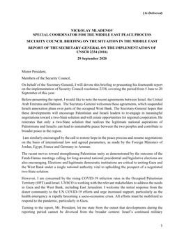 Nickolay Mladenov Special Coordinator for the Middle East Peace Process Security Council Briefing on the Situation in the Mi