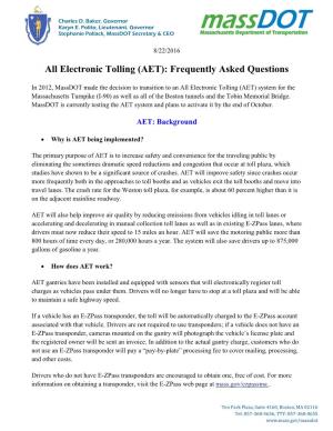 All Electronic Tolling (AET): Frequently Asked Questions