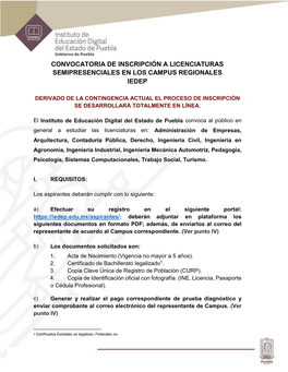 Convocatoria De Inscripción a Licenciaturas Semipresenciales En Los Campus Regionales Iedep