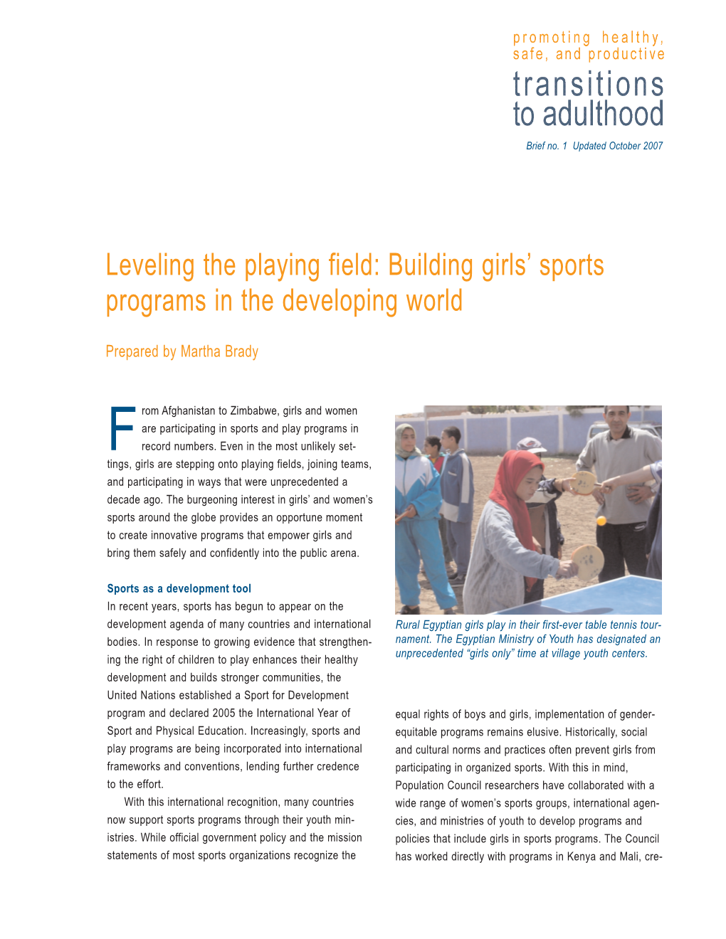 Leveling the Playing Field: Building Girls' Sports Programs in the Developing World
