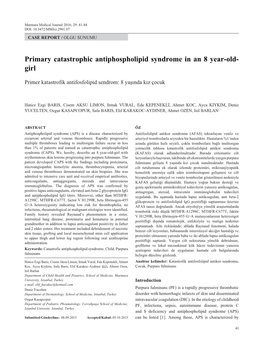 Primary Catastrophic Antiphospholipid Syndrome in an 8 Year-Old- Girl