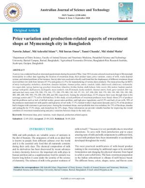 Price Variation and Production-Related Aspects of Sweetmeat Shops at Mymensingh City in Bangladesh