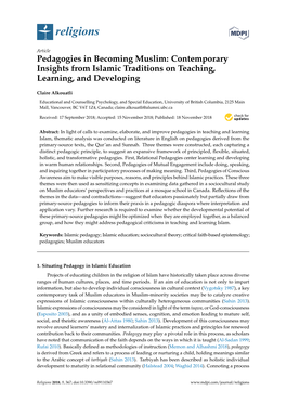 Pedagogies in Becoming Muslim: Contemporary Insights from Islamic Traditions on Teaching, Learning, and Developing