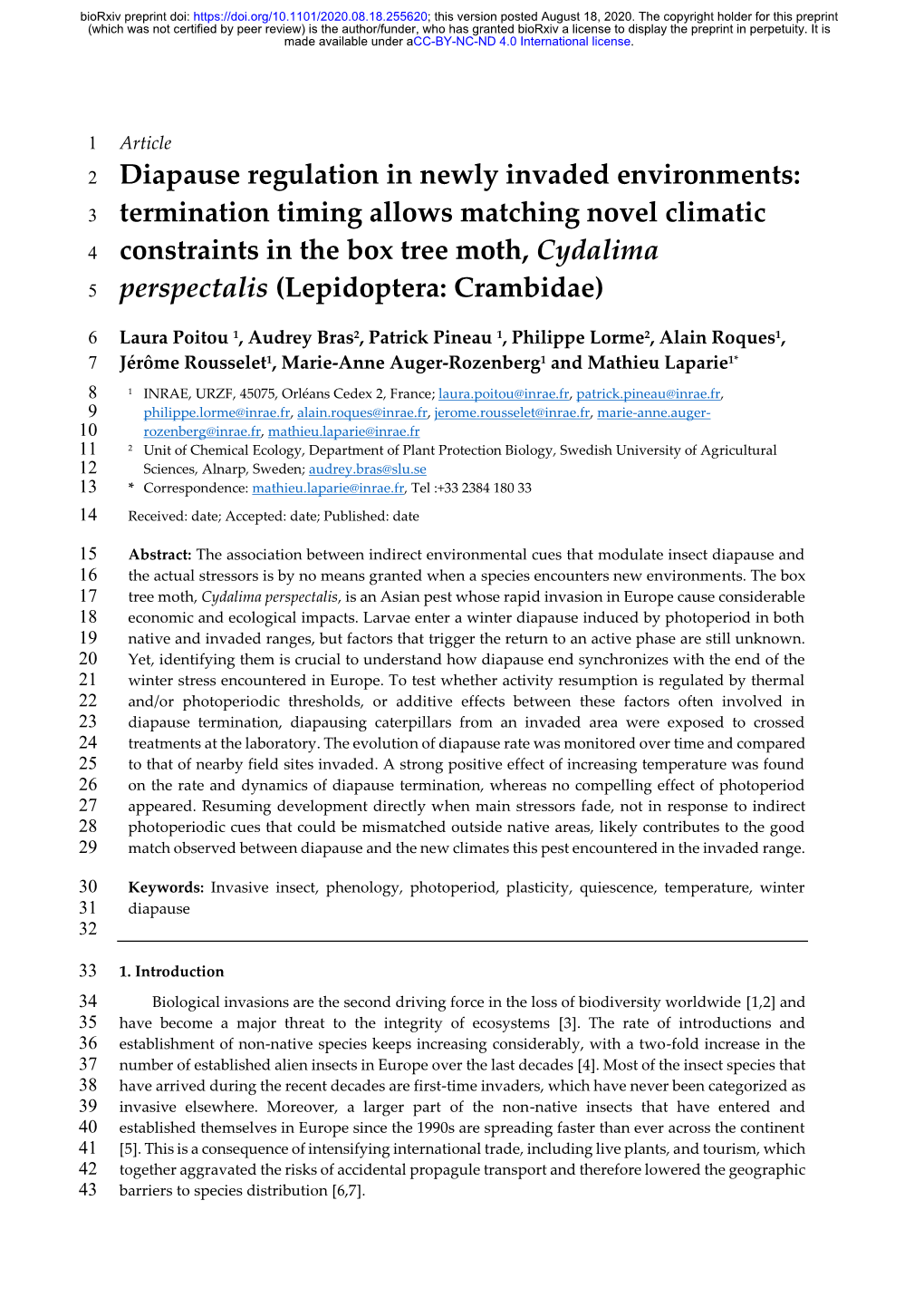 Diapause Regulation in Newly Invaded Environments