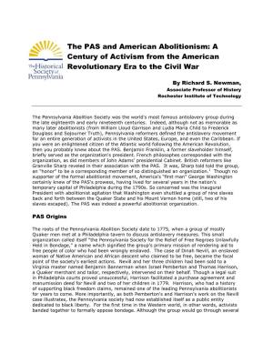 The PAS and American Abolitionism: a Century of Activism from the American Revolutionary Era to the Civil War