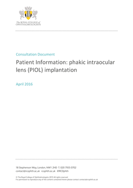 Patient Information: Phakic Intraocular Lens (PIOL) Implantation