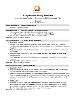 Camp Kee Tov Family Israel Trip Israel Family Adventure December 20, 2015 – January 1, 2016