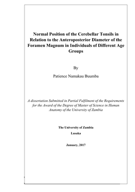 Normal Position of the Cerebellar Tonsils in Relation to the Anteroposterior Diameter of the Foramen Magnum in Individuals of Different Age Groups