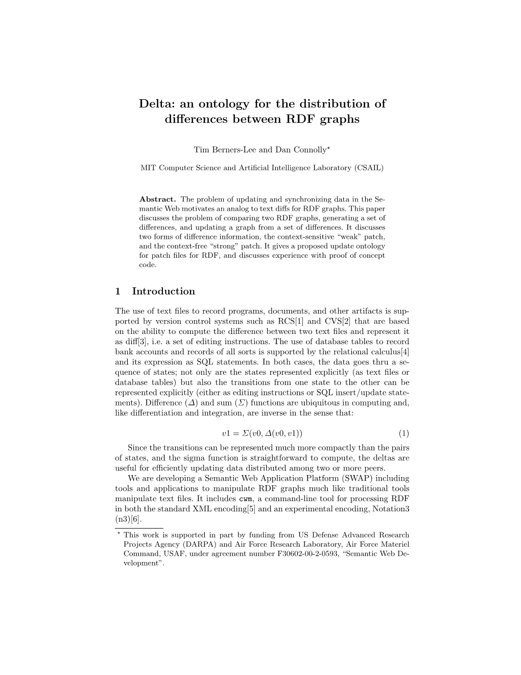 Delta: an Ontology for the Distribution of Differences Between RDF Graphs