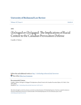 The Implications of Racial Context to the Canadian Provocation Defense, 35 U