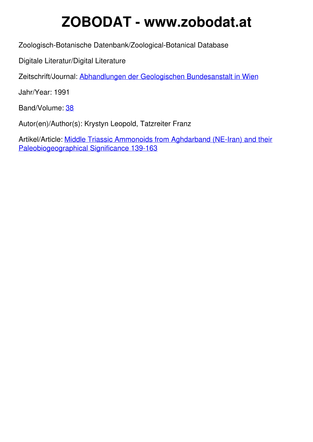 Middle Triassic Ammonoids from Aghdarband (NE-Iran) and Their Paleobiogeographical Significance 139-163 ©Geol