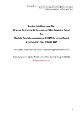 SEA) Screening Report and Habitats Regulations Assessment (HRA