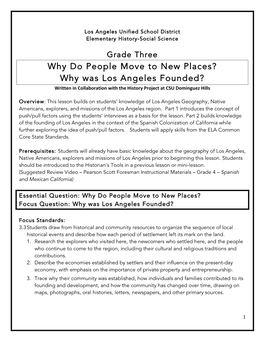 Why Do People Move to New Places? Why Was Los Angeles Founded? Written in Collaboration with the History Project at CSU Dominguez Hills