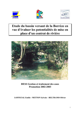 Etude Du Bassin Versant De La Borrèze En Vue D'évaluer Les Potentialités De Mise En Place D'un Contrat De Rivière