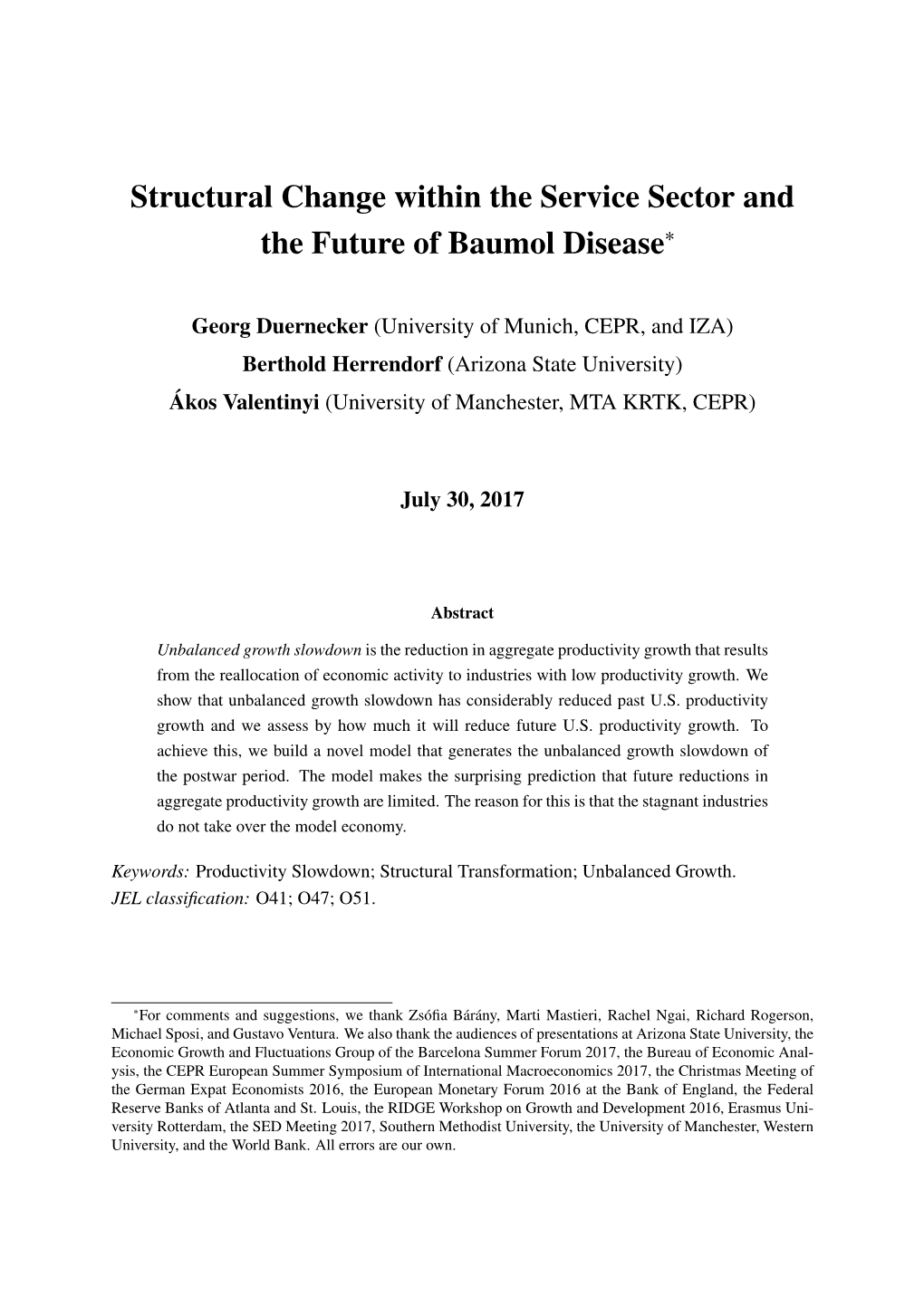 Structural Change Within the Service Sector and the Future of Baumol Disease∗