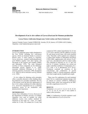 14 Development of an in Vitro Culture of Larrea Divaricata for Biomass