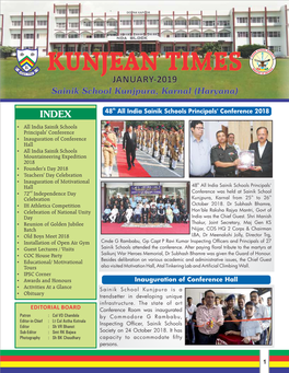 KUNJEAN TIMES JANUARY‐2019 Sainik School Kunjpura, Karnal (Haryana)
