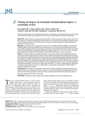 Timing of Surgery in Traumatic Brachial Plexus Injury: a Systematic Review