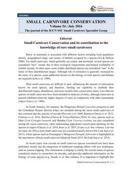 SMALL CARNIVORE CONSERVATION Volume 54 | July 2016 the Journal of the IUCN SSC Small Carnivore Specialist Group