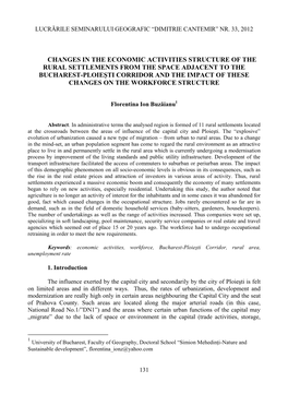 Changes in the Economic Activities Structure of the Rural Settlements from the Space Adjacent to the Bucharest-Ploieşti Corrido