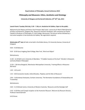 Philosophy and Museums: Ethics, Aesthetics and Ontology