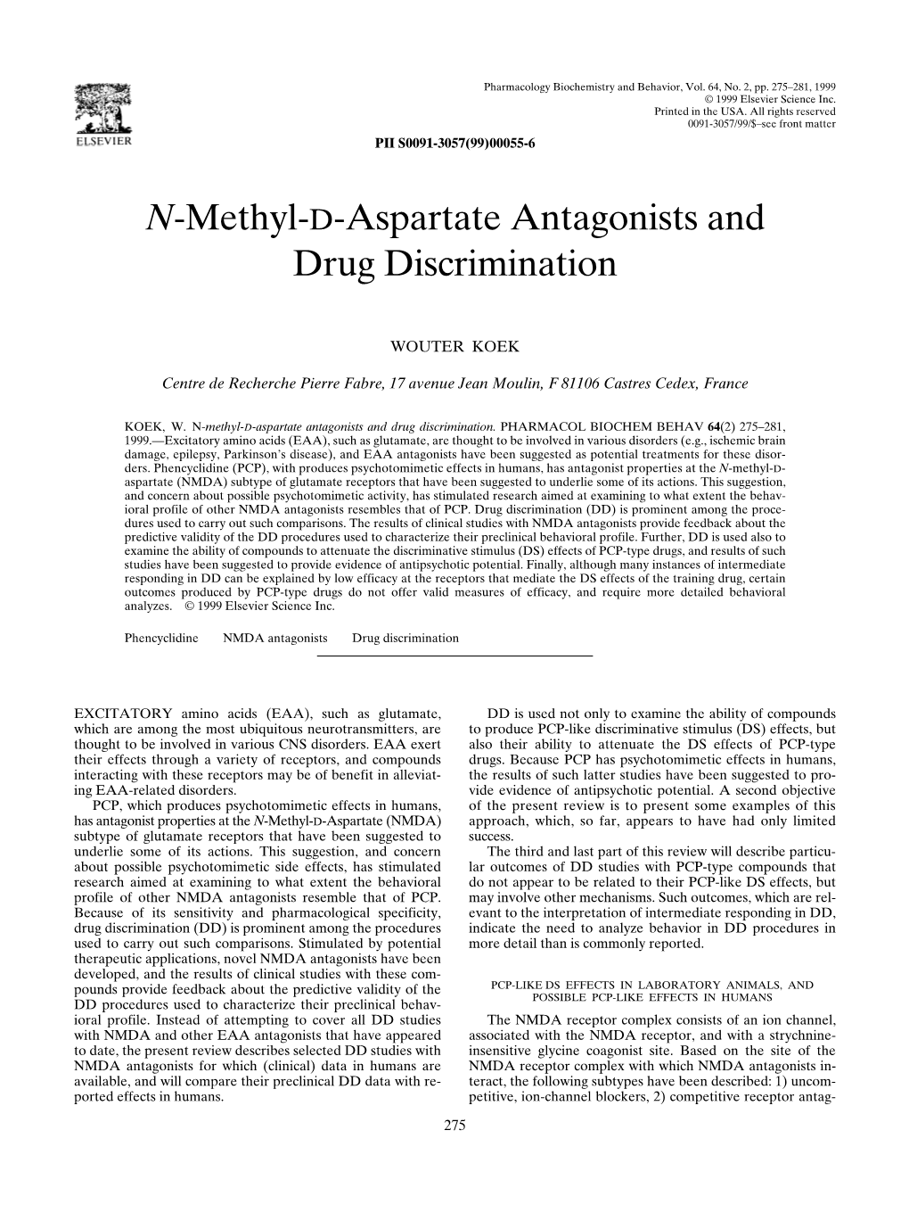 N-Methyl-D-Aspartate Antagonists and Drug Discrimination