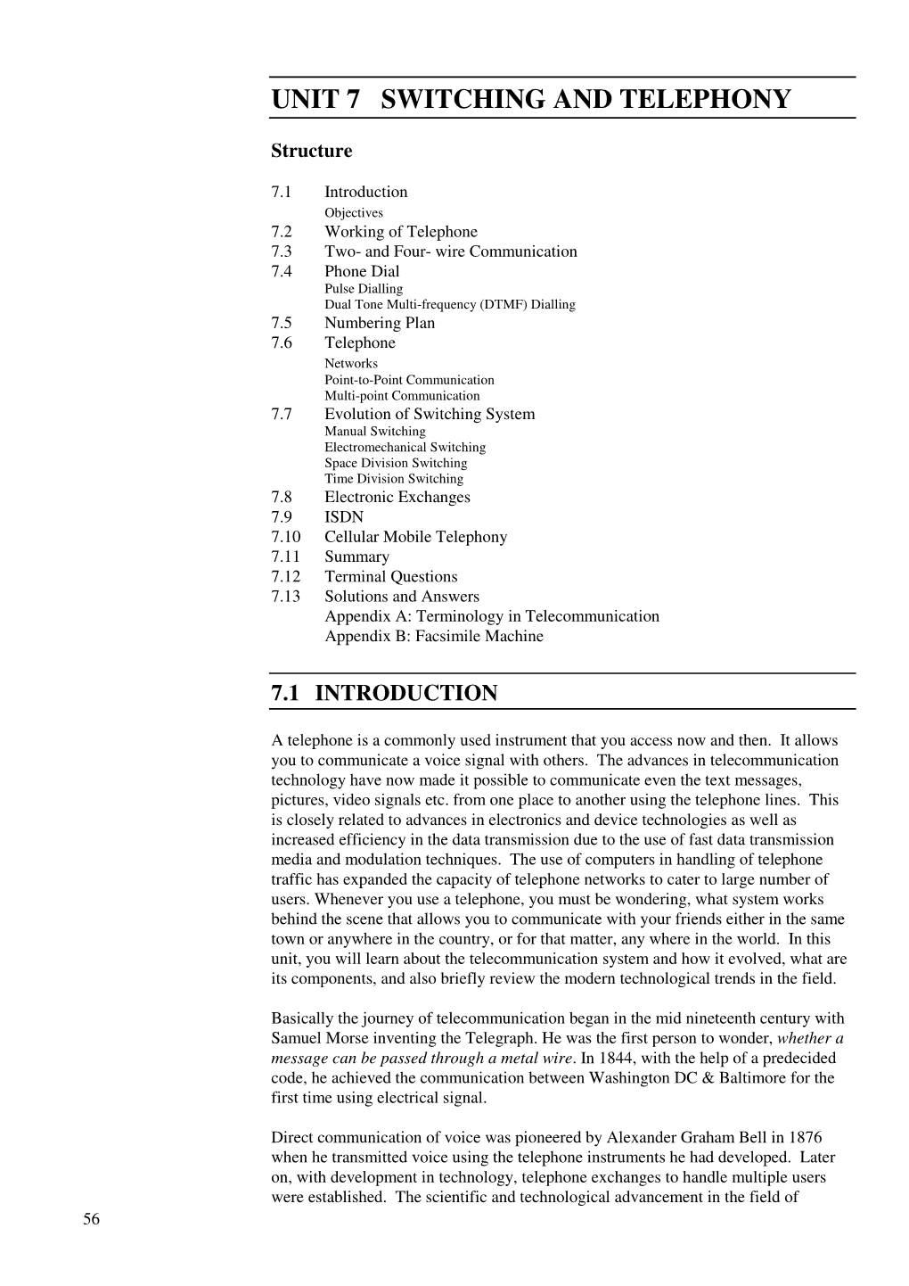 UNIT 7 SWITCHING and TELEPHONY Communication