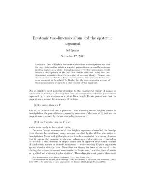Epistemic Two-Dimensionalism and the Epistemic Argument