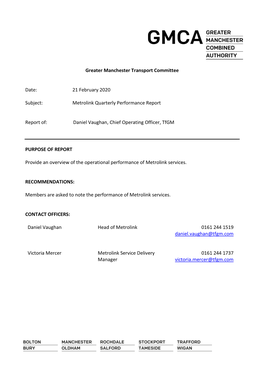 Metrolink Quarterly Performance Report