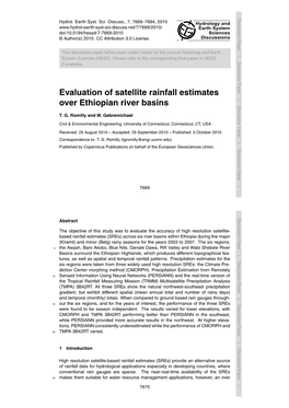 Evaluation of Satellite Rainfall Estimates Over Ethiopian River Basins T