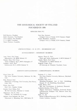 The Geological Society of Finland Founded in 1886