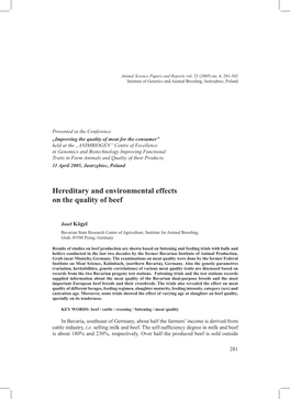 Hereditary and Environmental Effects on the Quality of Beef