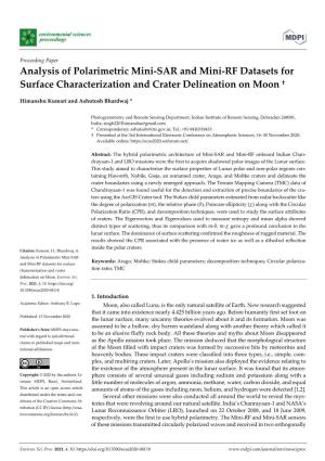 Analysis of Polarimetric Mini-SAR and Mini-RF Datasets for Surface Characterization and Crater Delineation on Moon †