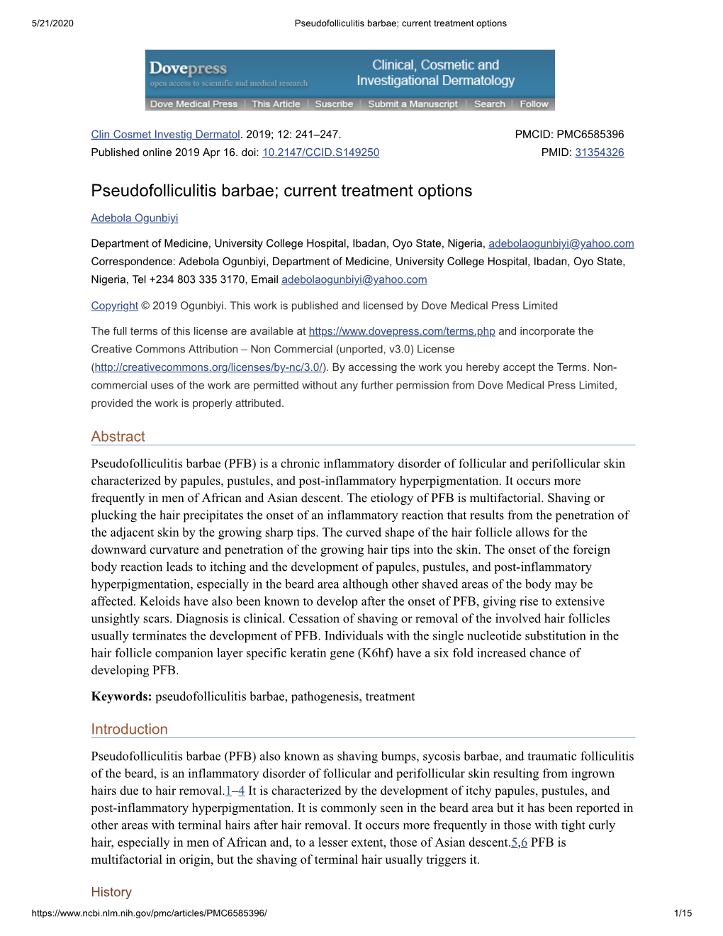 Pseudofolliculitis Barbae; Current Treatment Options