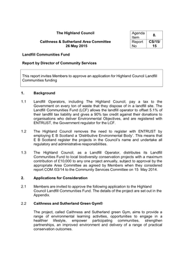 The Highland Council Agenda Item 8. Caithness & Sutherland Area