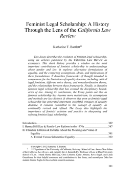 Feminist Legal Scholarship: a History Through the Lens of the California Law Review
