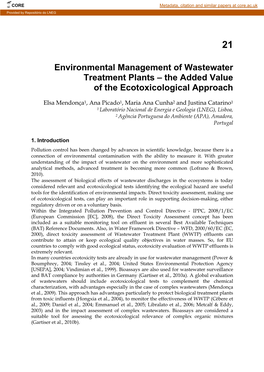 Environmental Management of Wastewater Treatment Plants – the Added Value of the Ecotoxicological Approach