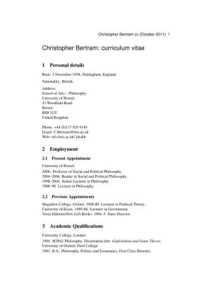 Christopher Bertram: Curriculum Vitae