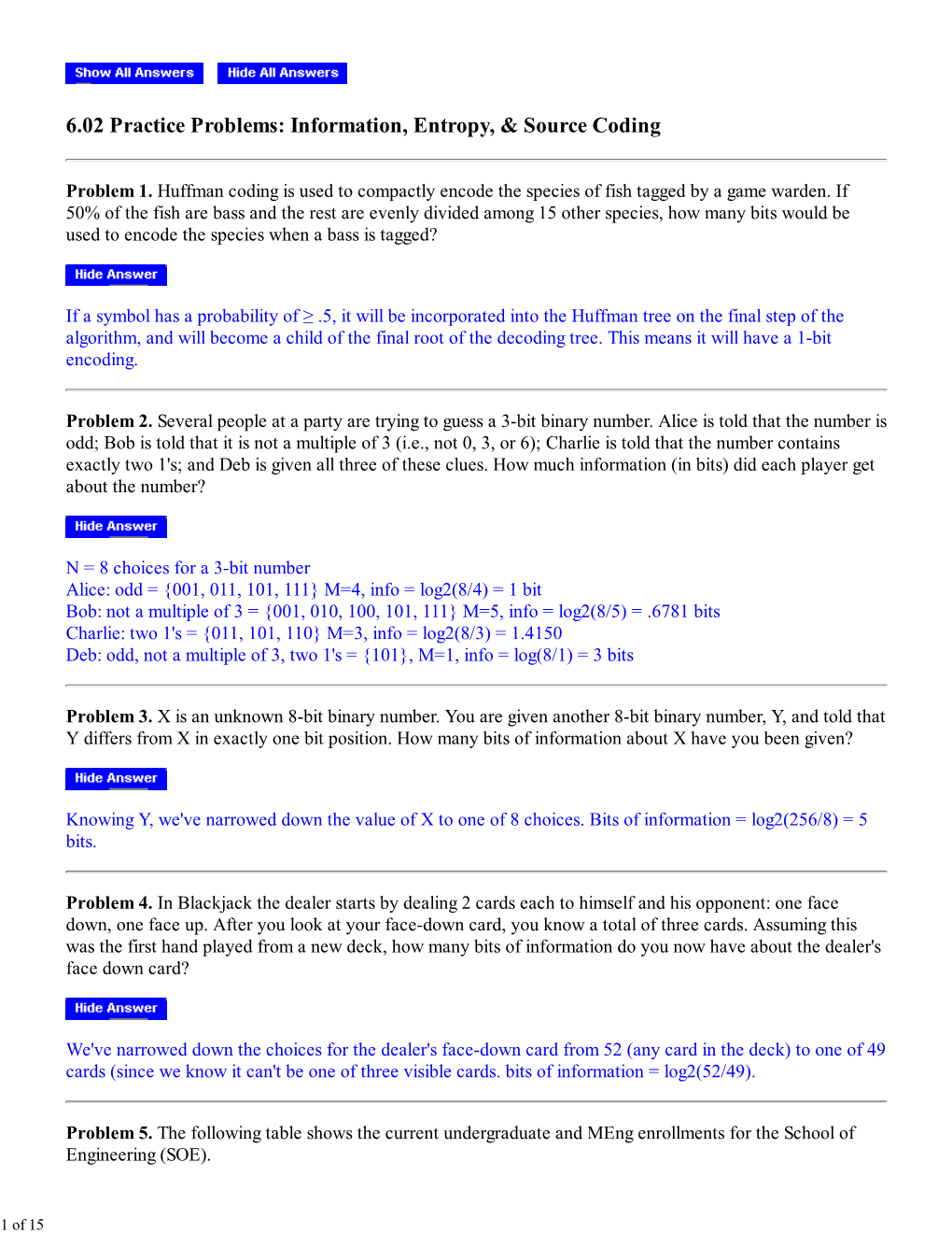 6.02 Practice Problems: Information, Entropy, & Source Coding