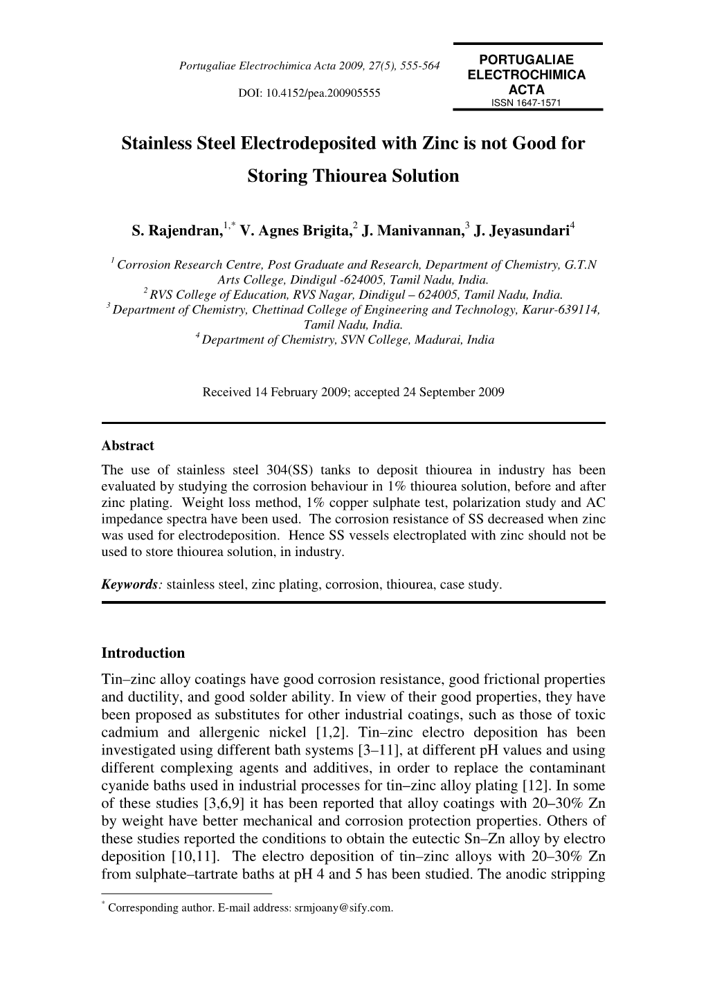 Stainless Steel Electrodeposited with Zinc Is Not Good for Storing Thiourea Solution