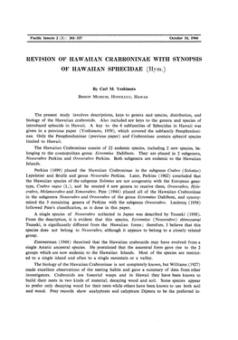 REVISION of HAWAIIAN CRABRONINAE with SYNOPSIS of HAWAIIAN SPHECIDAE (Hym.)